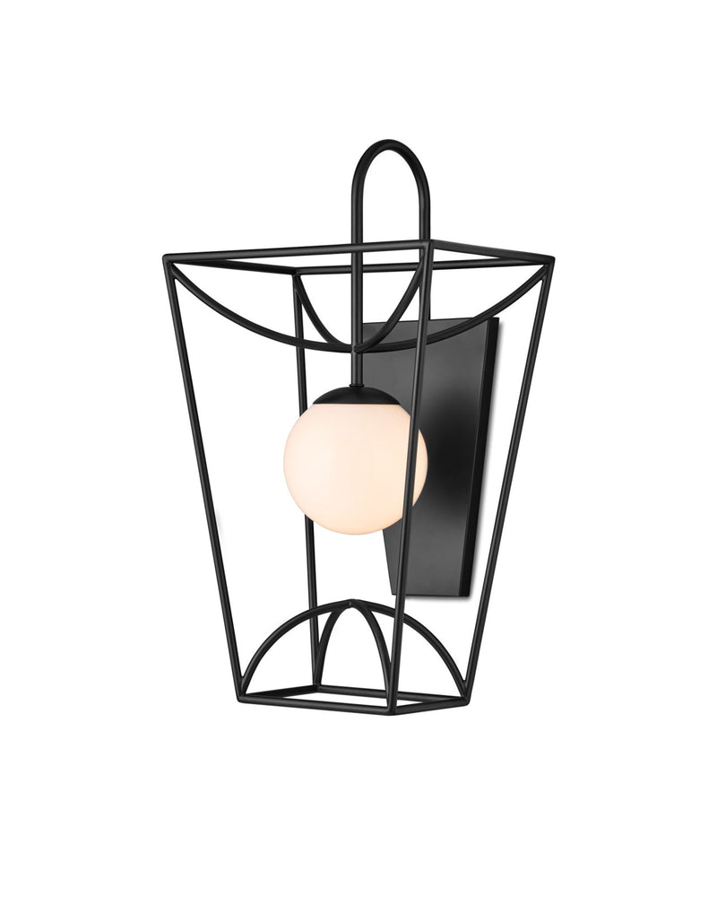 Rochefort Small Outdoor Wall Sconce in Black / Frosted White