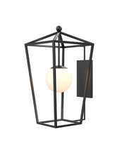 Denison Small Iron Outdoor Wall Sconce in Midnight / Frosted White