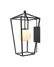 Denison Large Iron Outdoor Wall Sconce in Midnight / Frosted White