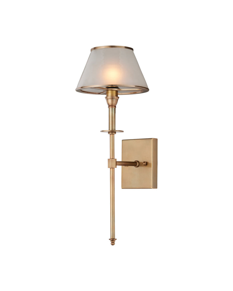 Ronaldo Outdoor Wall Sconce in Antique Brass / Frosted
