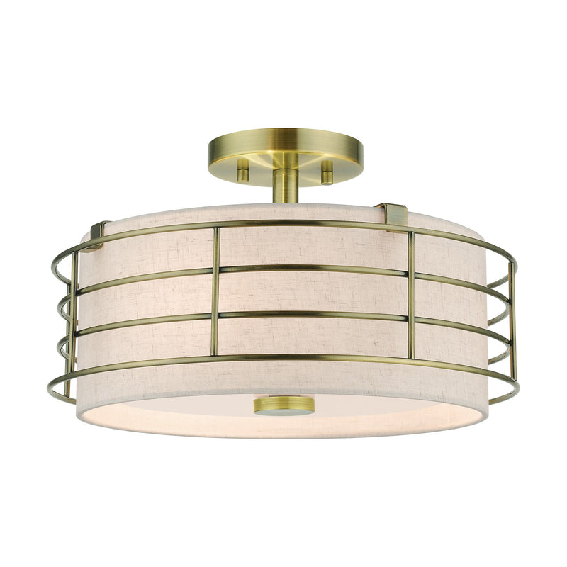 Blanchard 3-Light Large Semi-Flush Mount in Antique Brass