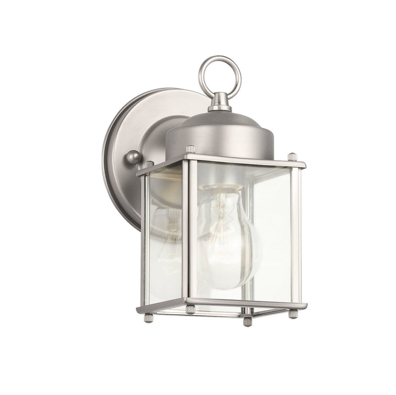 Small Outdoor Wall Lantern with Clear Glass in Stainless Steel