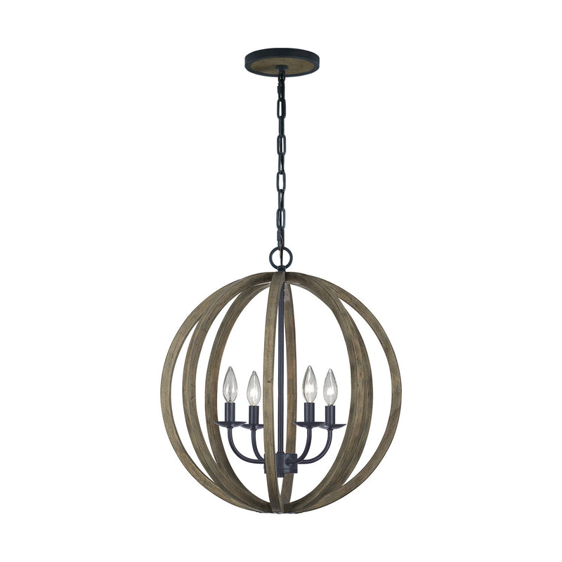 Allier 4-Light Chandelier in Weathered Oak Wood / Antique Forged Iron