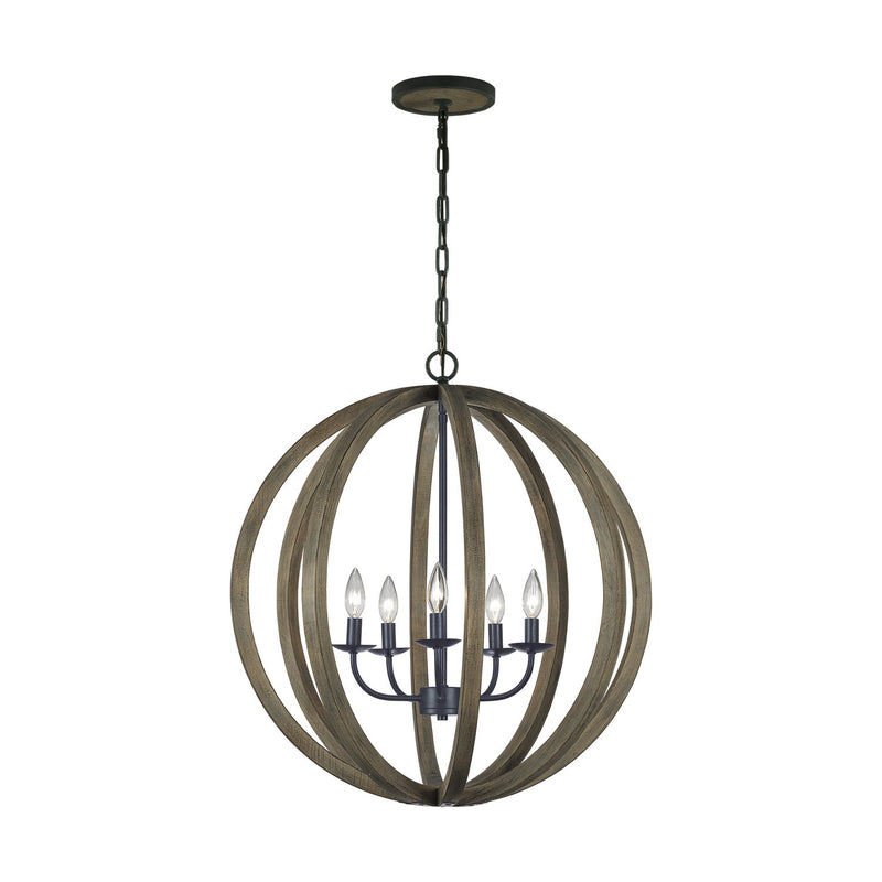 Allier 5-Light Chandelier in Weathered Oak Wood / Antique Forged Iron