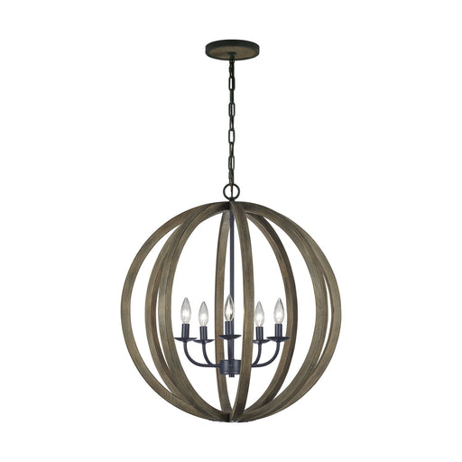 Allier 5-Light Chandelier in Weathered Oak Wood / Antique Forged Iron