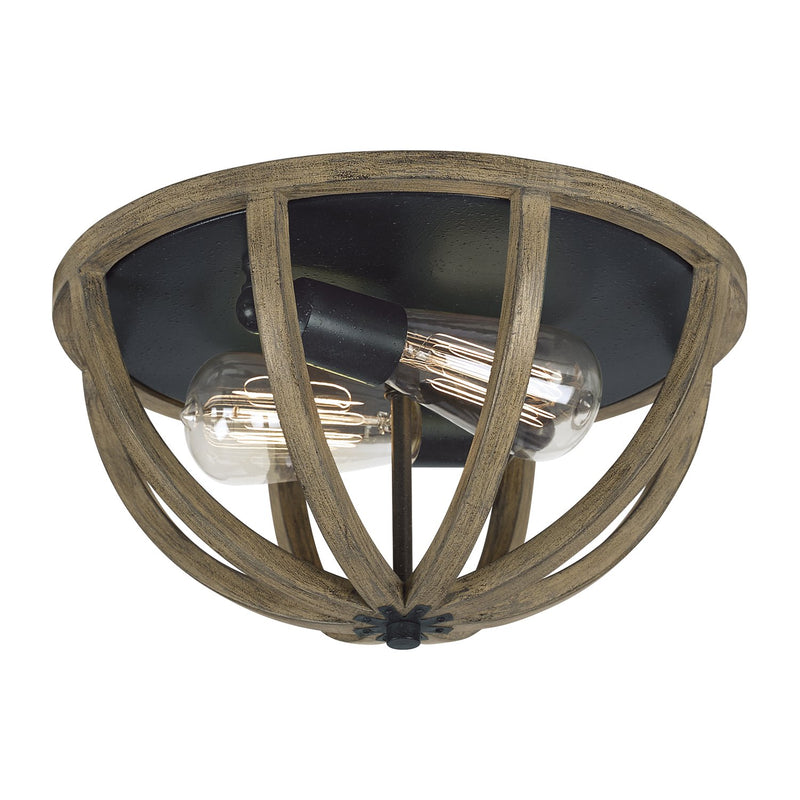 Allier 2-Light Flush Mount in Weathered Oak Wood / Antique Forged Iron