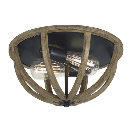 Allier 2-Light Flush Mount in Weathered Oak Wood / Antique Forged Iron