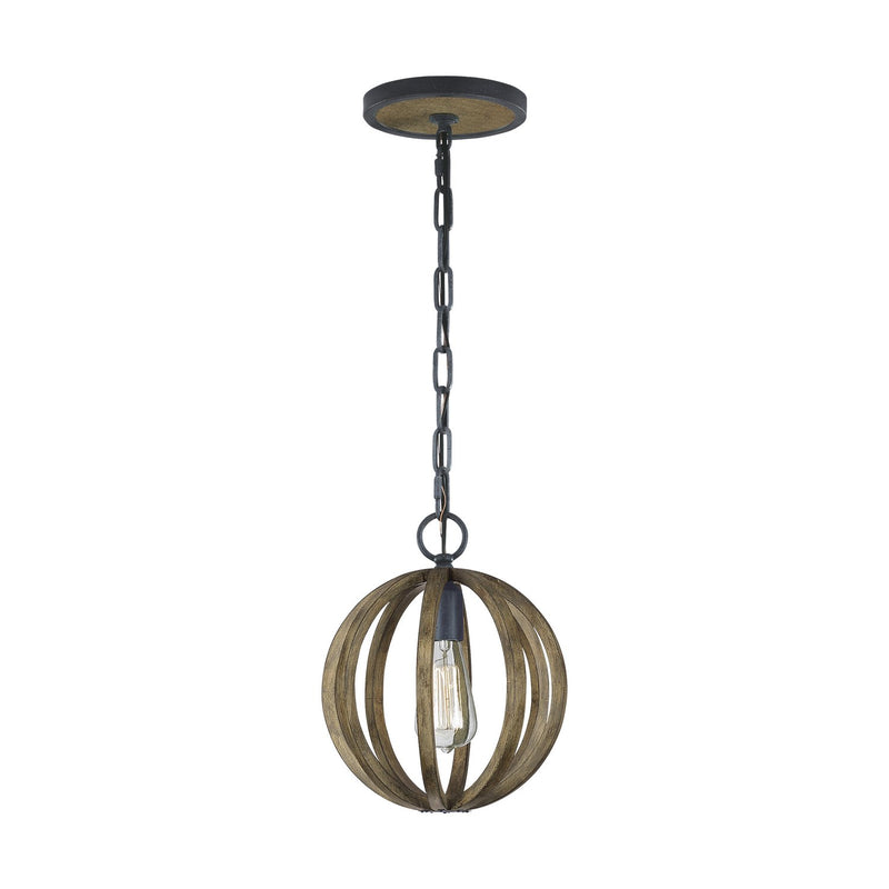 Allier Mini Pendant in Weathered Oak Wood / Antique Forged Iron