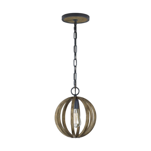 Allier Mini Pendant in Weathered Oak Wood / Antique Forged Iron