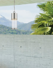 Luminata 1 Light 5.88" Outdoor Chain Mount Ceiling Fixture in Brushed Aluminum in a room setting