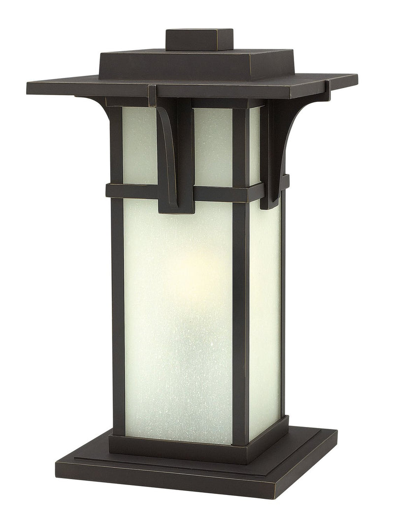 Manhattan Outdoor Pier Mount Light with Etched Seedy Glass in Oil Rubbed Bronze