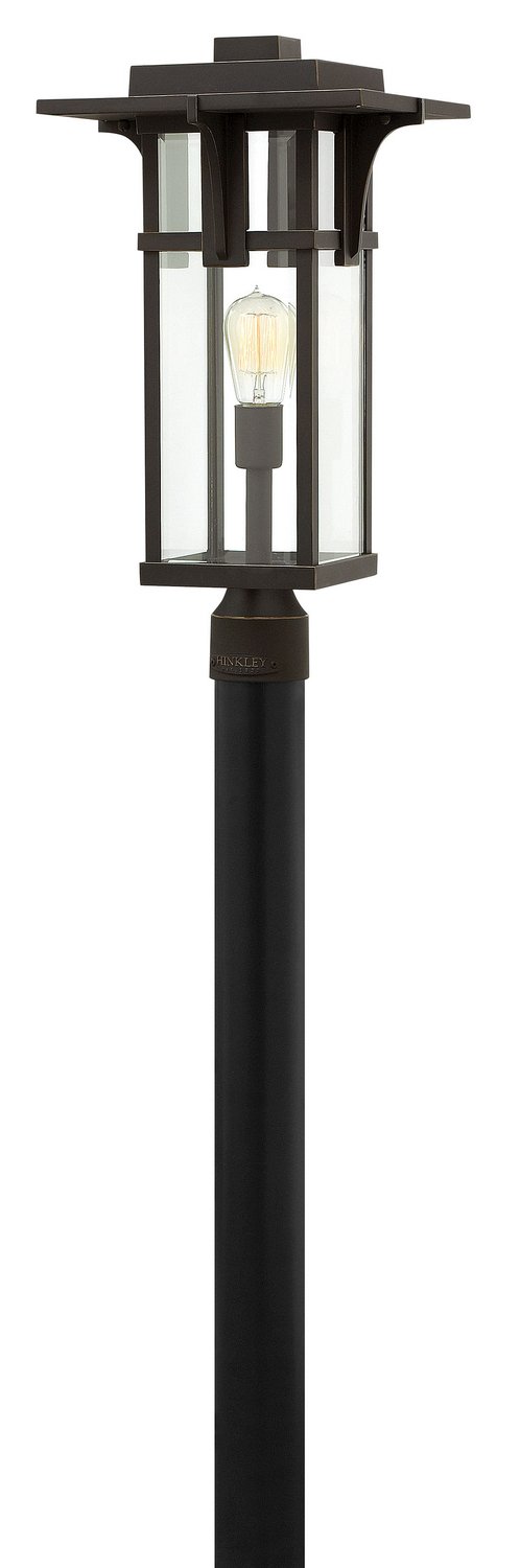 Manhattan Outdoor Post Light with Clear Beveled Glass in Oil Rubbed Bronze