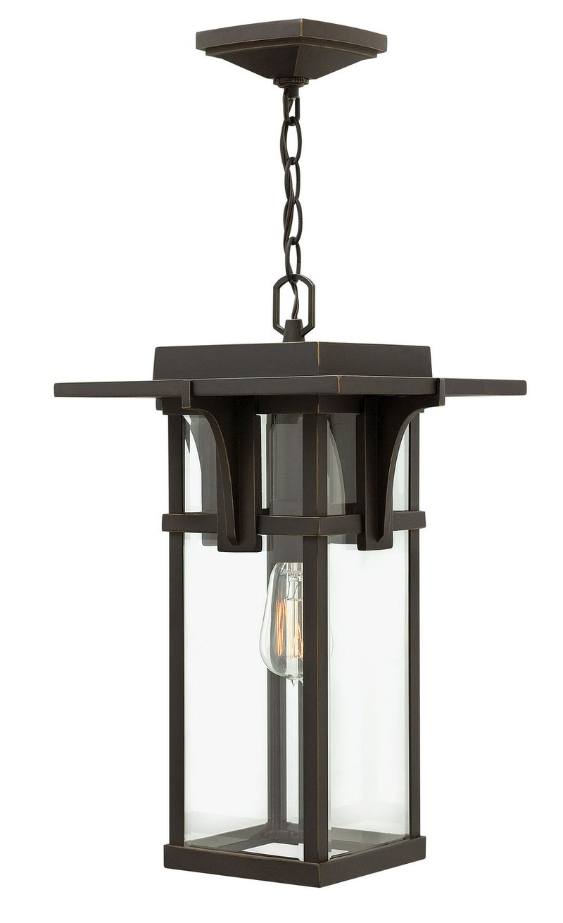 Manhattan Outdoor Hanging Lantern with Clear Beveled Glass in Oil Rubbed Bronze