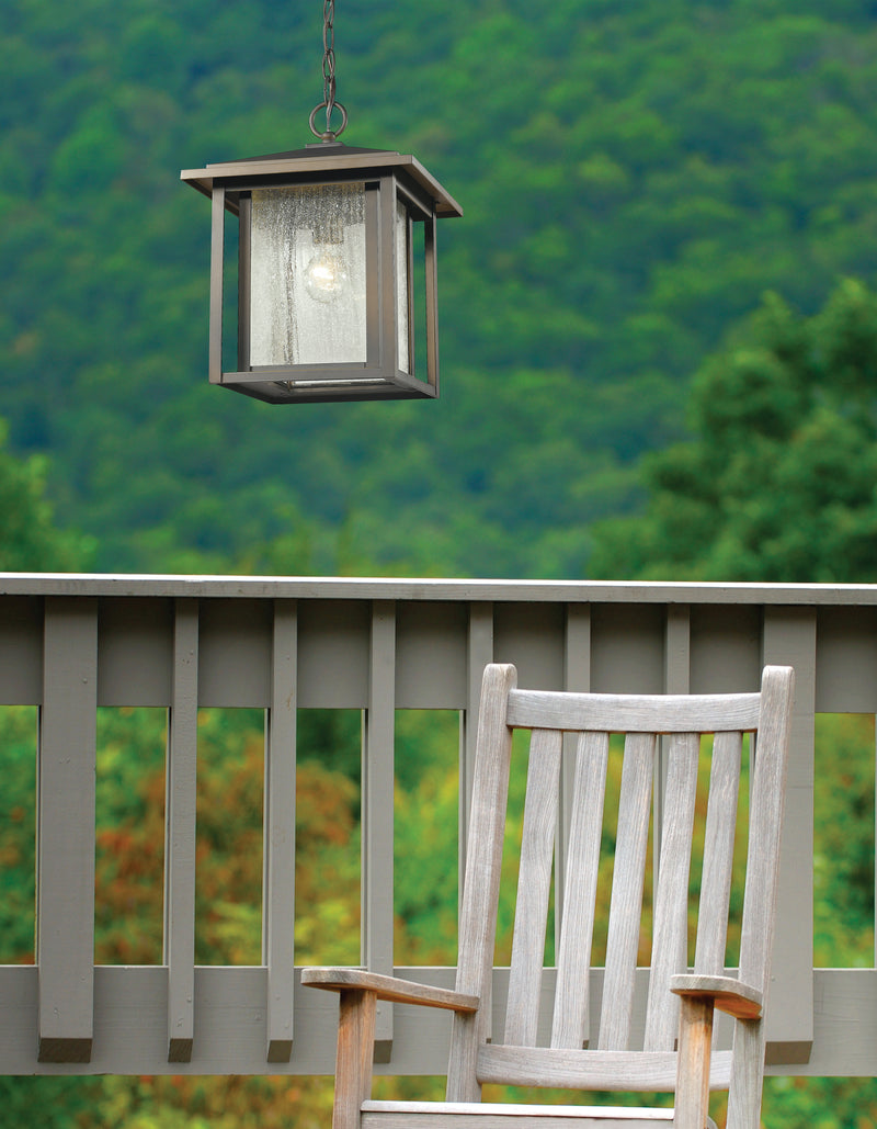 Aspen 1 Light 11" Outdoor Chain Mount Ceiling Fixture in Oil Rubbed Bronze in a room setting