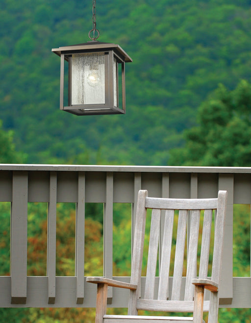 Aspen 1 Light 11" Outdoor Chain Mount Ceiling Fixture in Oil Rubbed Bronze in a room setting