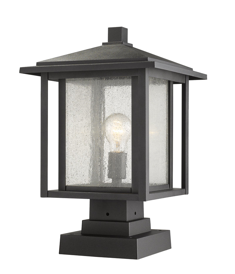 Aspen 1 Light 11" Outdoor Post Mount Fixture in Black, Square Pier Mount