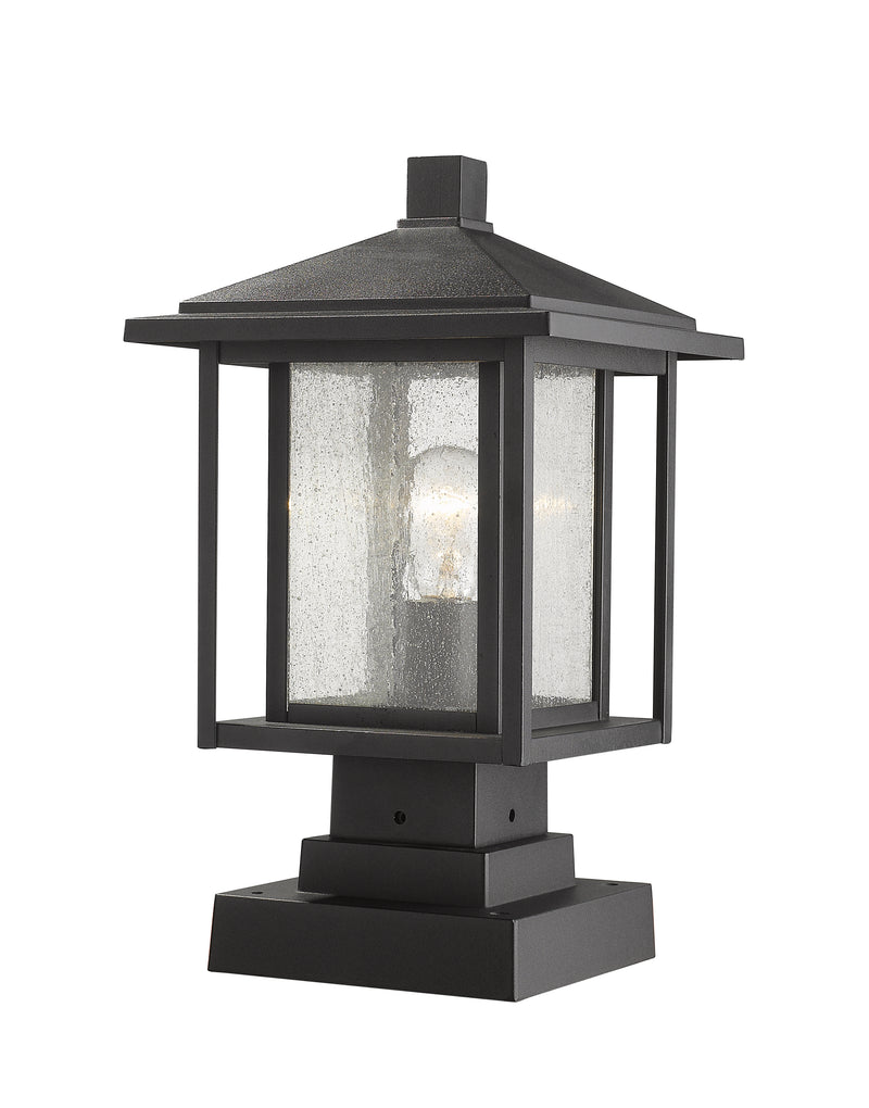 Aspen 1 Light 9" Outdoor Post Mount Fixture in Black, Square Pier Mount