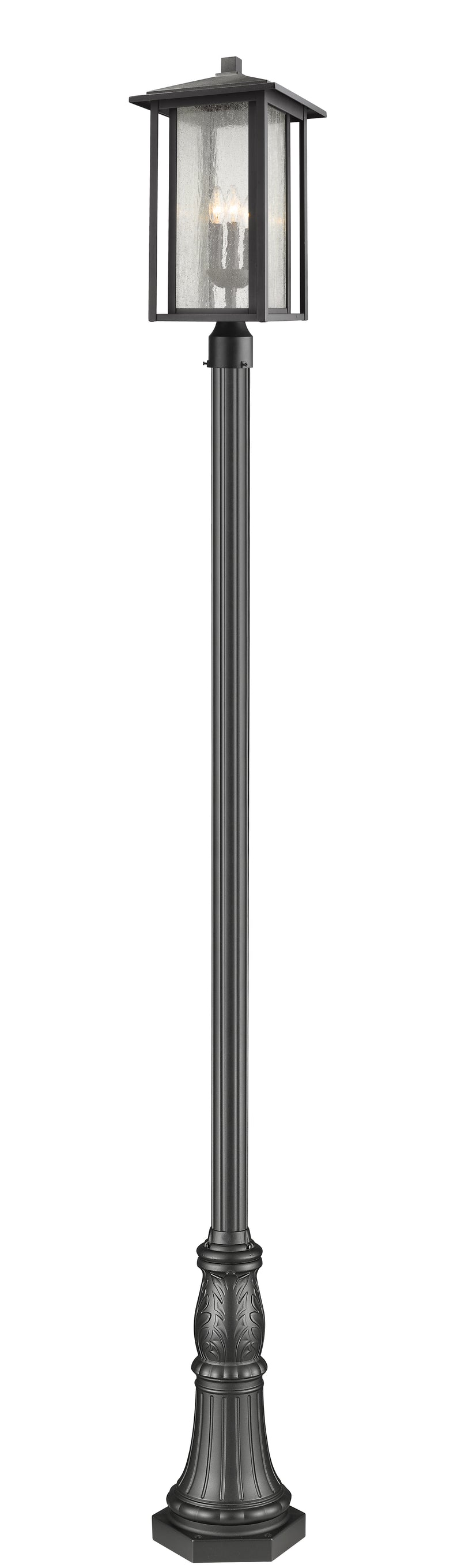Aspen 3 Light 11" Outdoor Post Mount Fixture in Black, 96" Cast Post, 13" Base