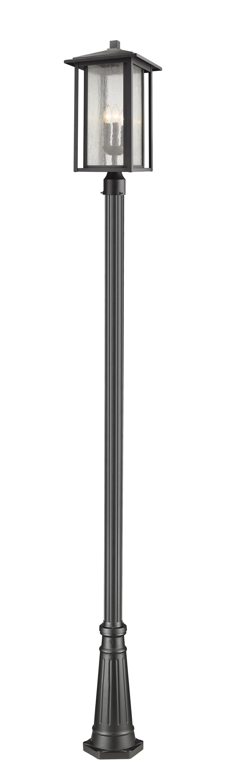 Aspen 3 Light 11" Outdoor Post Mount Fixture in Black, 96" Cast Post, 10" Base
