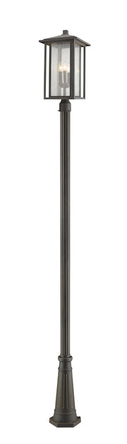 Aspen 3 Light 11" Outdoor Post Mount Fixture in Oil Rubbed Bronze, 96" Cast Post, 10" Base