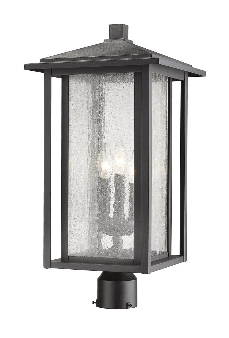 Aspen 3 Light 11" Outdoor Post Mount Fixture in Black, Post Top Only, Round Fitter