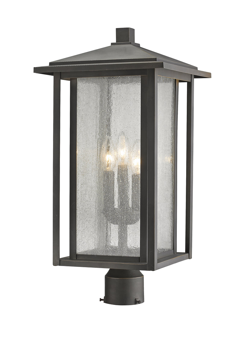 Aspen 3 Light 11" Outdoor Post Mount Fixture in Oil Rubbed Bronze, Post Top Only, Round Fitter