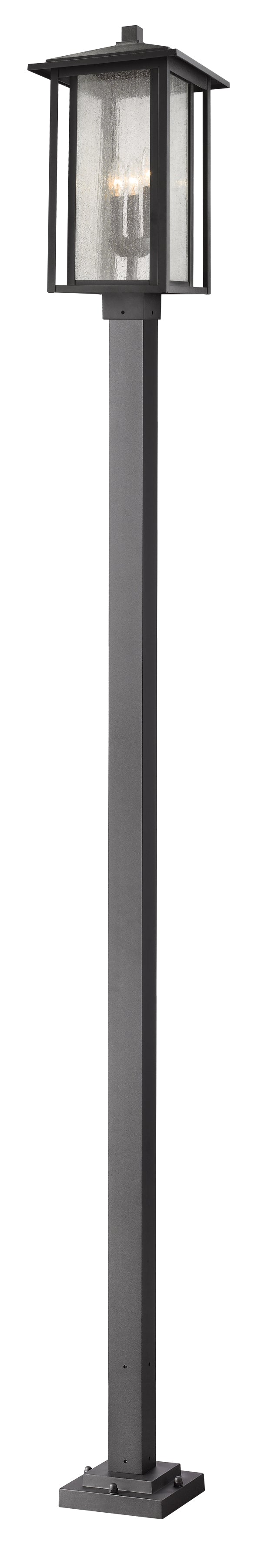 Aspen 3 Light 11" Outdoor Post Mount Fixture in Black, 96" Square Post