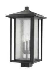 Aspen 3 Light 11" Outdoor Post Mount Fixture in Black, Post Top Only, Square Fitter