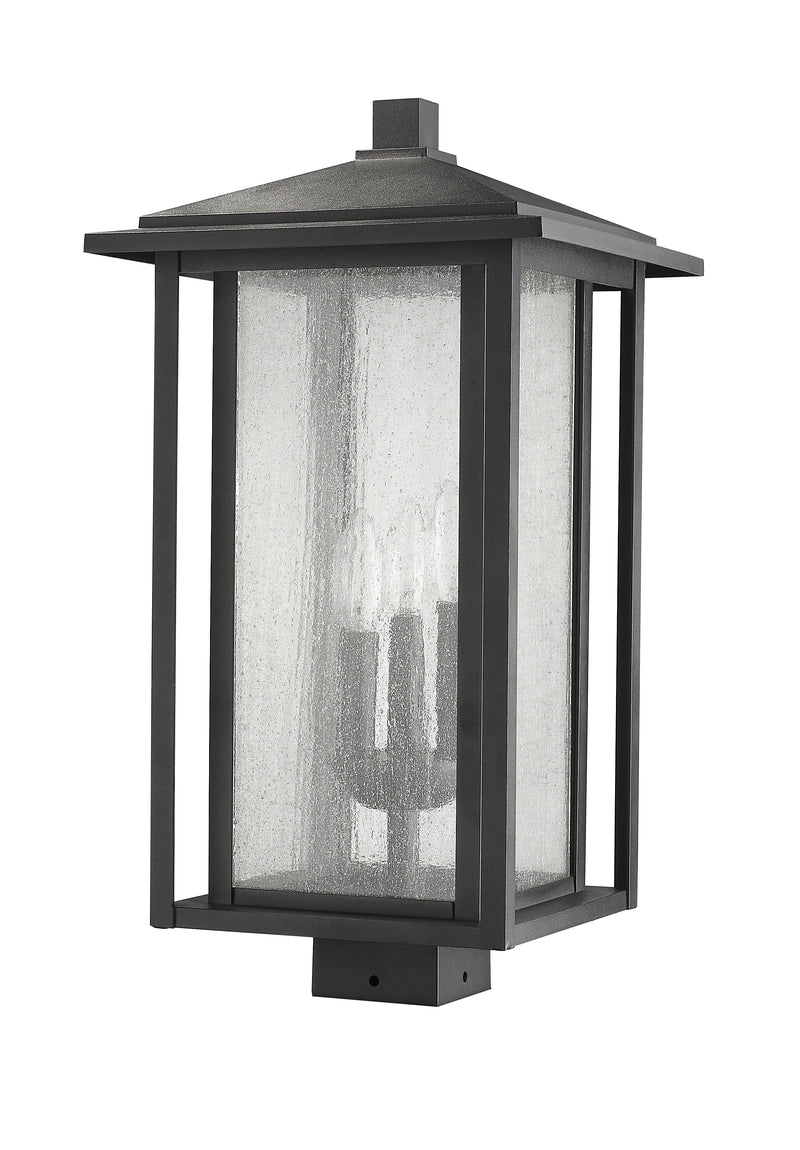 Aspen 3 Light 11" Outdoor Post Mount Fixture in Black, Post Top Only, Square Fitter