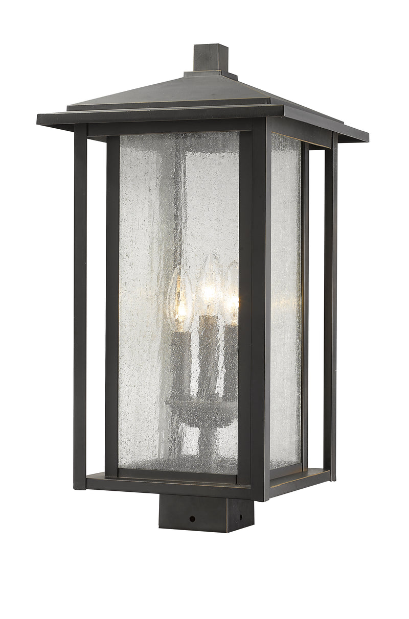 Aspen 3 Light 11" Outdoor Post Mount Fixture in Oil Rubbed Bronze, Post Top Only, Square Fitter