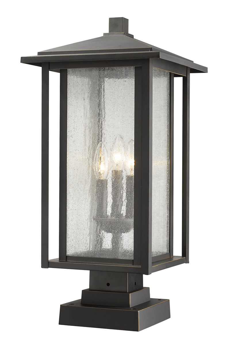 Aspen 3 Light 11" Outdoor Post Mount Fixture in Oil Rubbed Bronze, Square Pier Mount