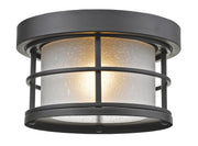 Exterior Additions 1 Light 10" Outdoor Flush Mount, White Seedy Shade in Black