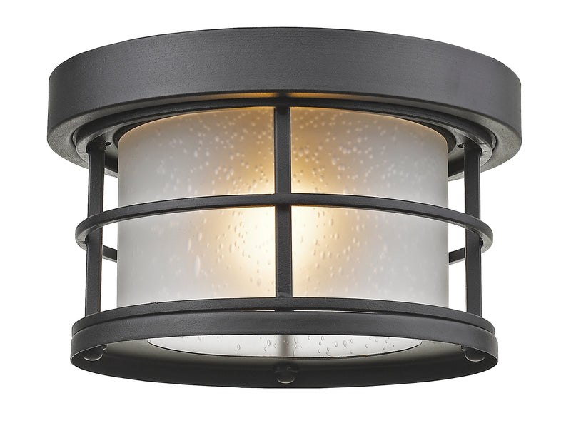 Exterior Additions 1 Light 10" Outdoor Flush Mount, White Seedy Shade in Black