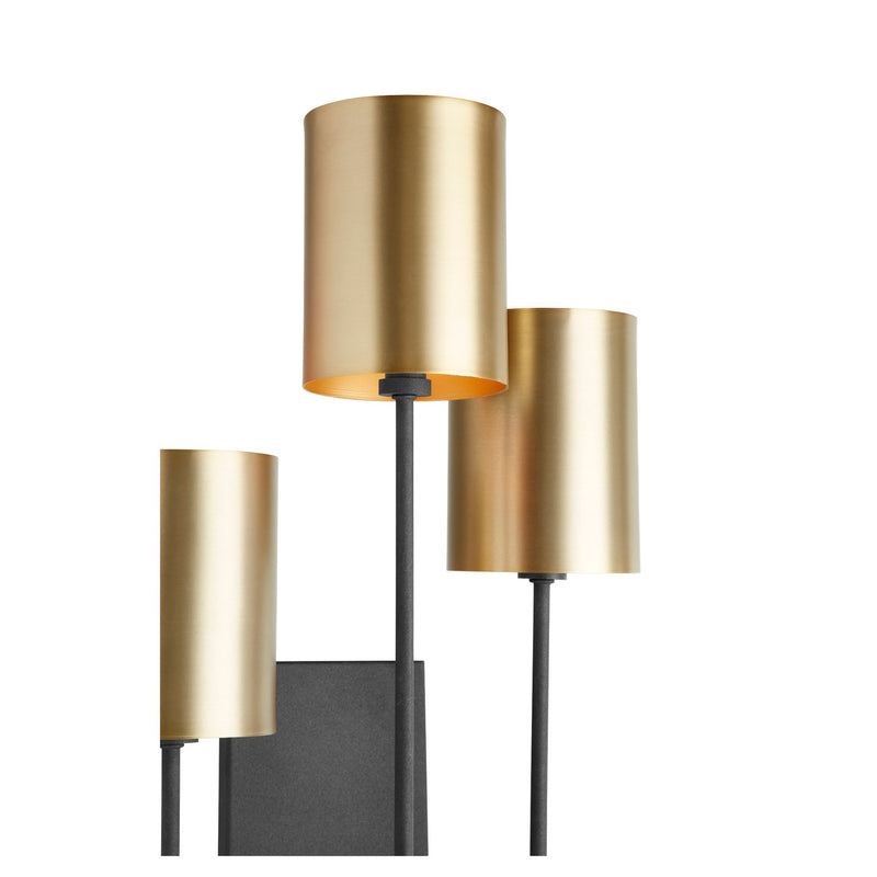 Harmony 3 Light Wall Sconce in Textured Black / Aged Brass