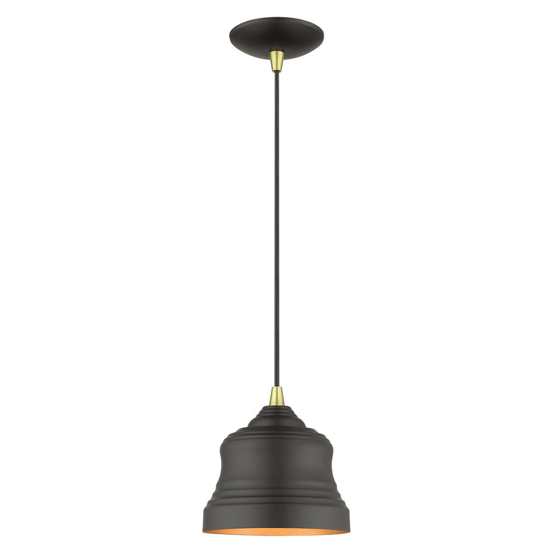 Endicott Mini Bell Pendant in Bronze with Antique Brass Finish Accents