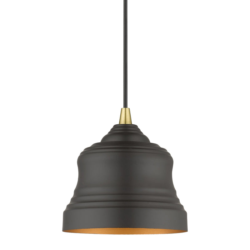 Endicott Mini Bell Pendant in Bronze with Antique Brass Finish Accents