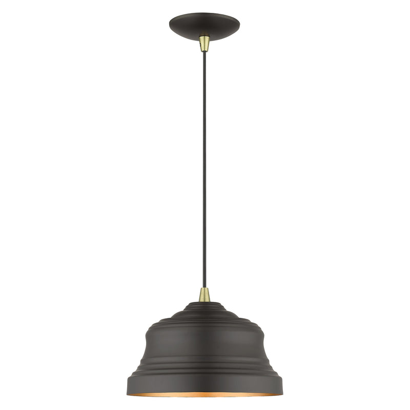Endicott Bell Pendant in Bronze with Antique Brass Finish Accents