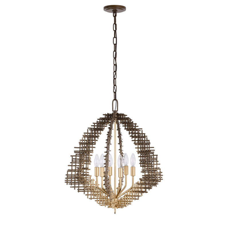 Construct 6-Light 23" Pendant in Dark Bronze / French Gold