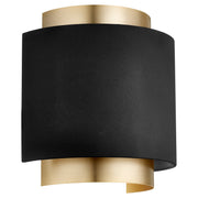 Half Drum Wall Sconce in Textured Black / Aged Brass