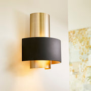 Half Cylinder Wall Sconce in Textured Black / Aged Brass