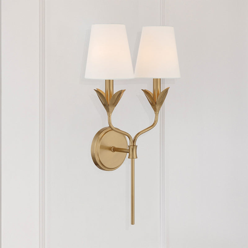 Broche 2 Light 12" Sconce in Antique Gold in a room setting