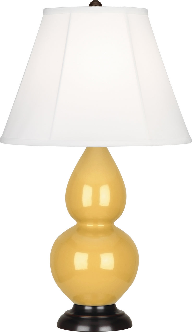 Small Double Gourd Accent Lamp with Ivory Stretched Fabric Shade - Lamps Expo