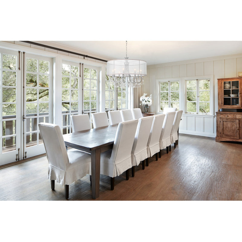Hampton 8 Light 32" Chandelier in Polished Chrome in a room setting