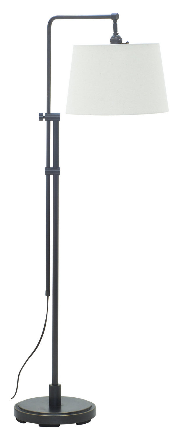 Crown Point Oil Rubbed Bronze Floor Bridge Lamp with Off-White Linen Hardback