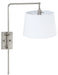 Crown Point Satin Nickel Wall Bridge Lamp with White Linen Hardback