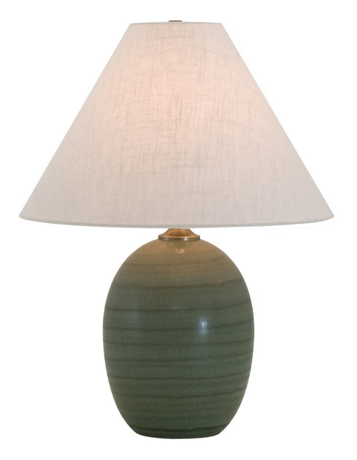 Scatchard 22.5 Inch Stoneware Table Lamp Green Matte with Cream Linen Hardback