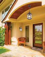 Annex 1 Light 8" Outdoor Chain Mount Ceiling Fixture in Rust in a room setting