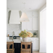Broche 4 Light 18" Pendant in Matte White in a room setting