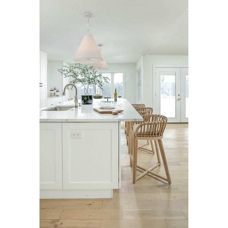 Broche 4 Light 18" Pendant in Matte White in a room setting
