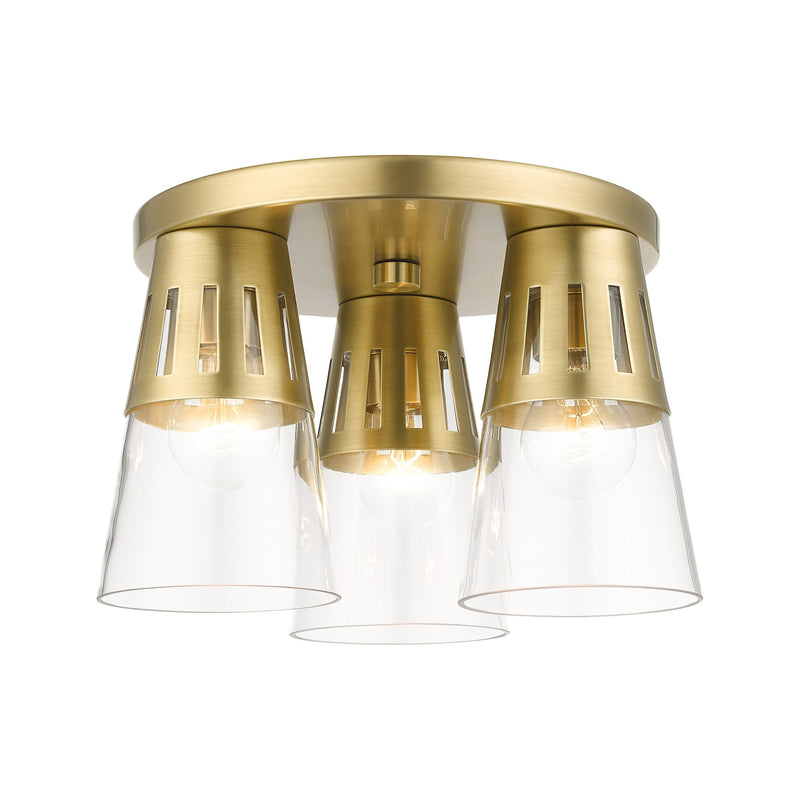 Brynhurst 3-Light Flush Mount in Natural Brass